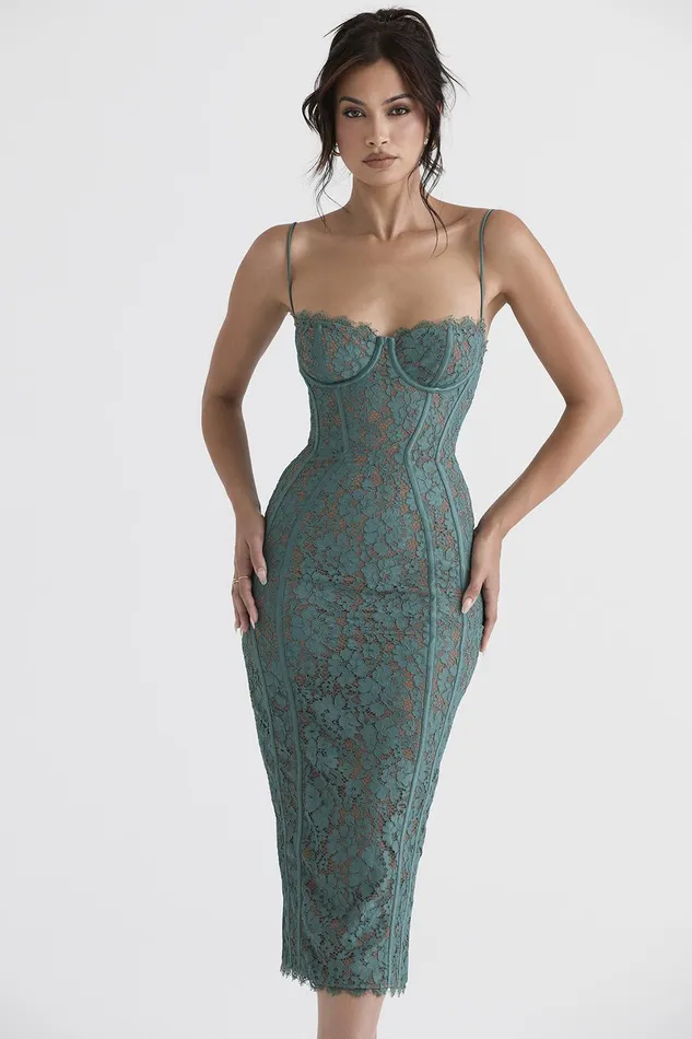 House Of CB JoelleForest Lace Midi Dress 8211 SALE Forest Women Bodycon Dresses