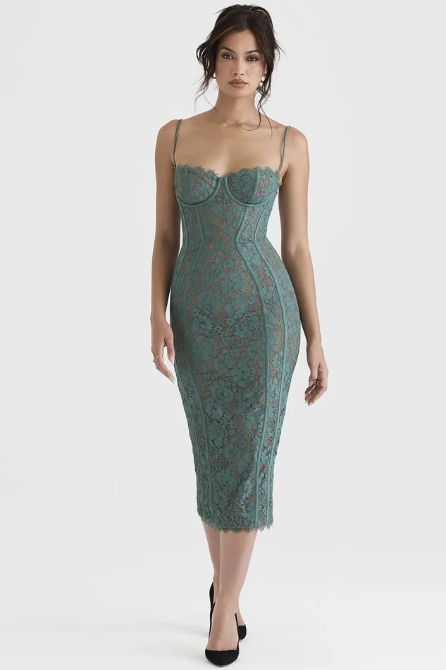 House Of CB JoelleForest Lace Midi Dress 8211 SALE Forest Women Bodycon Dresses