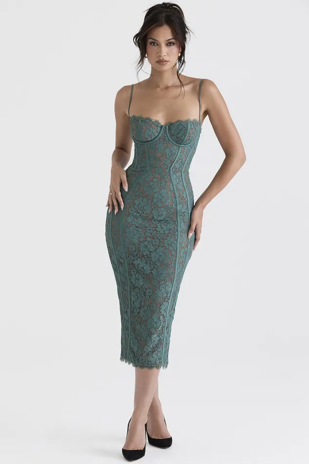 House Of CB JoelleForest Lace Midi Dress 8211 SALE Forest Women Bodycon Dresses