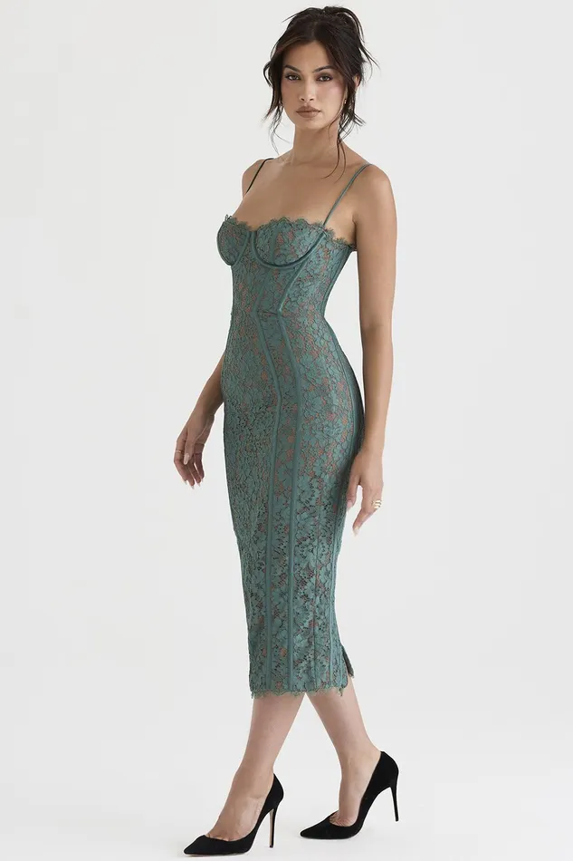 House Of CB JoelleForest Lace Midi Dress 8211 SALE Forest Women Bodycon Dresses