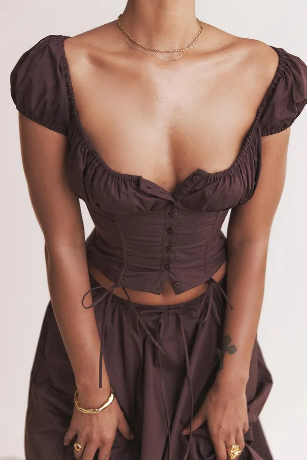 House Of CB KittyRich Brown Gathered Top 8211 SALE Rich Women Tops