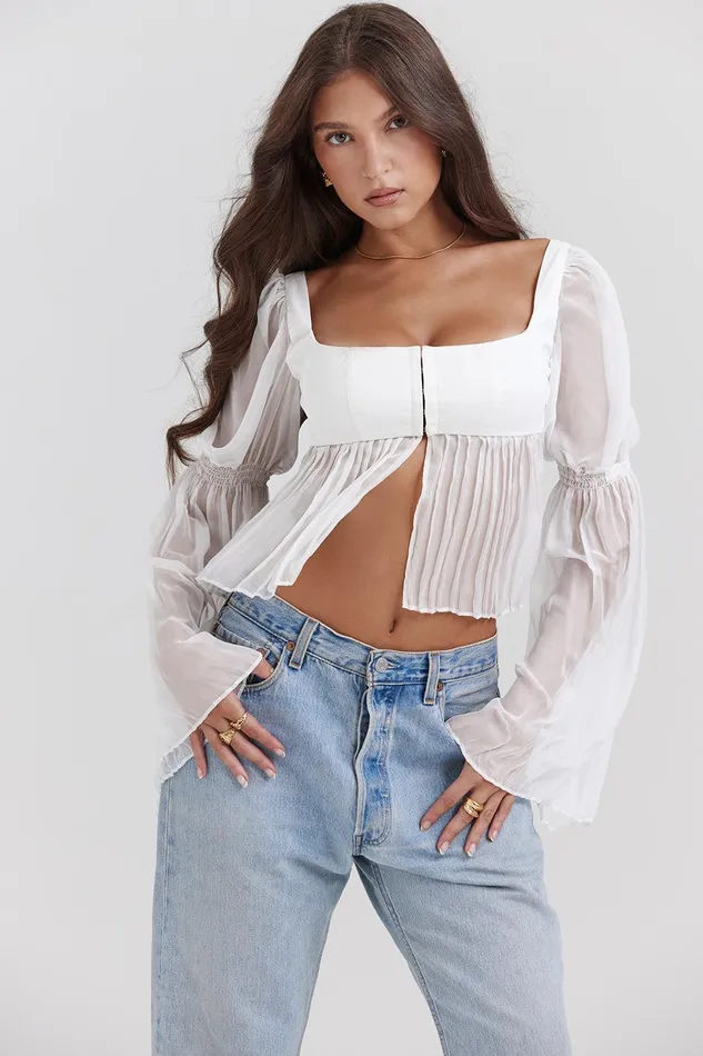 House Of CB LucieWhite Pleated Top White Women Tops