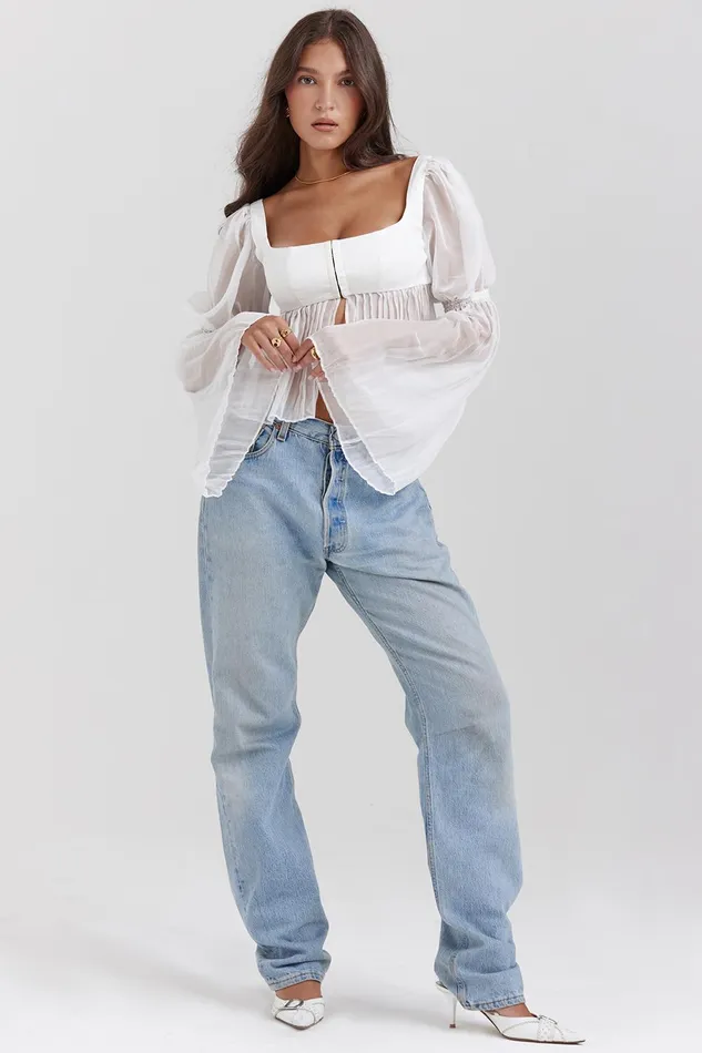 House Of CB LucieWhite Pleated Top White Women Tops