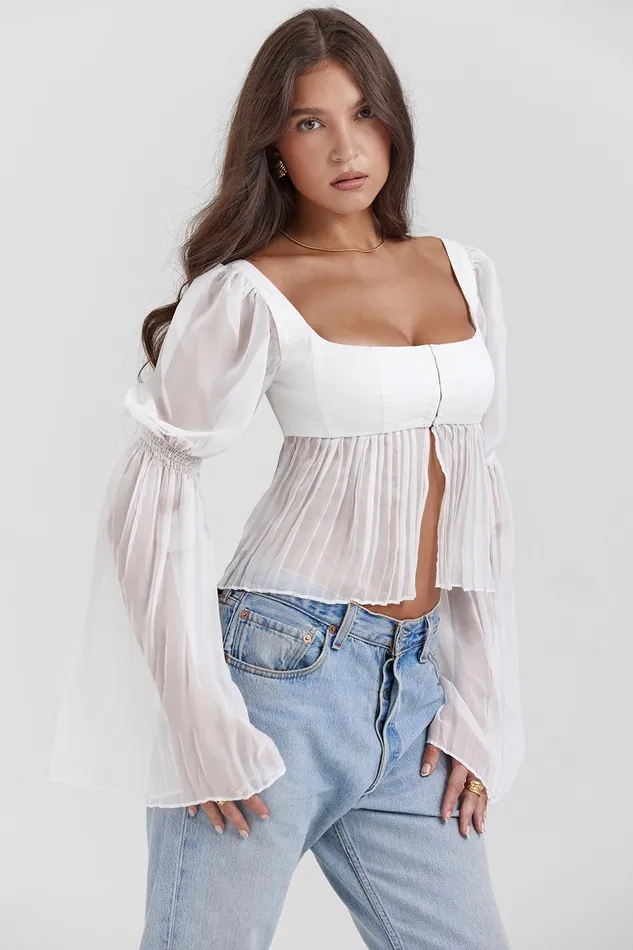 House Of CB LucieWhite Pleated Top White Women Tops