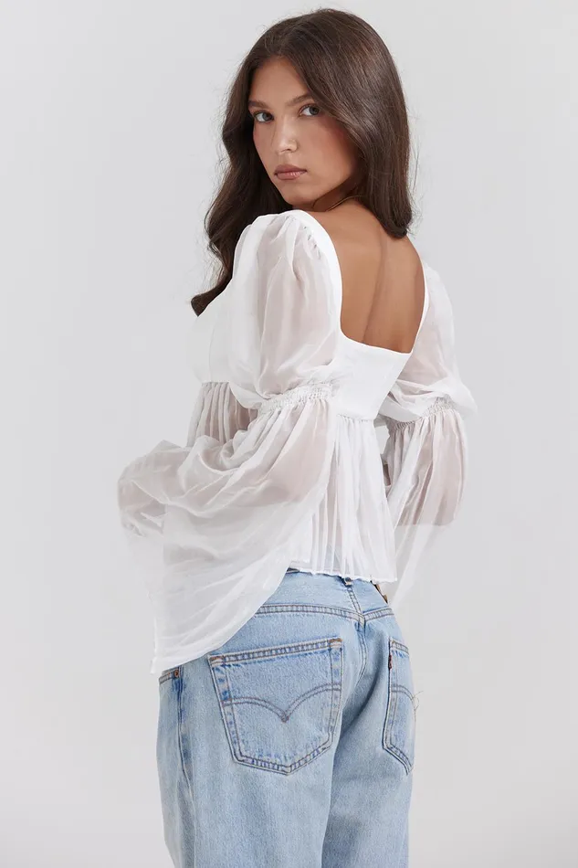 House Of CB LucieWhite Pleated Top White Women Tops