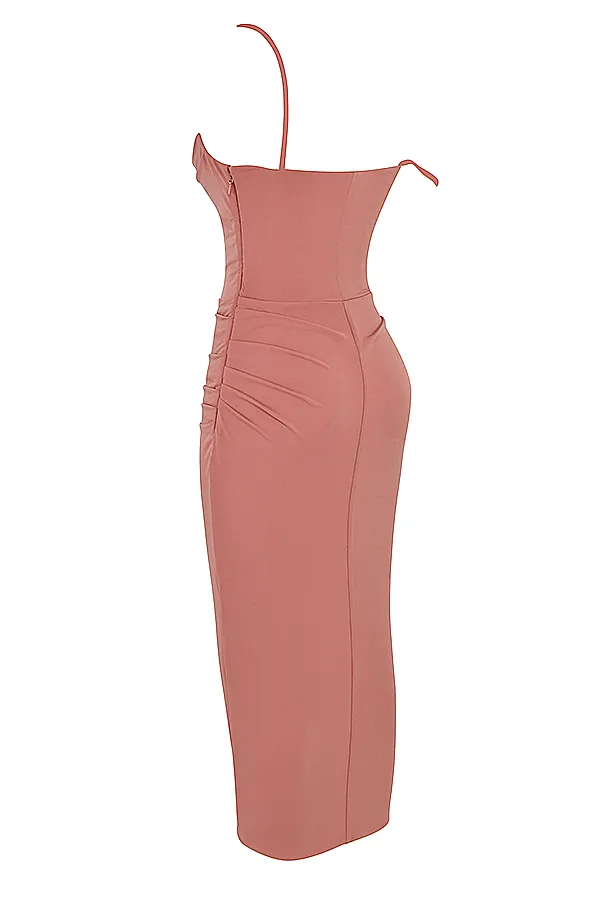 House Of CB MarciellaRose Draped Corset Midi Dress 8211 SALE Rose Women Bodycon Dresses