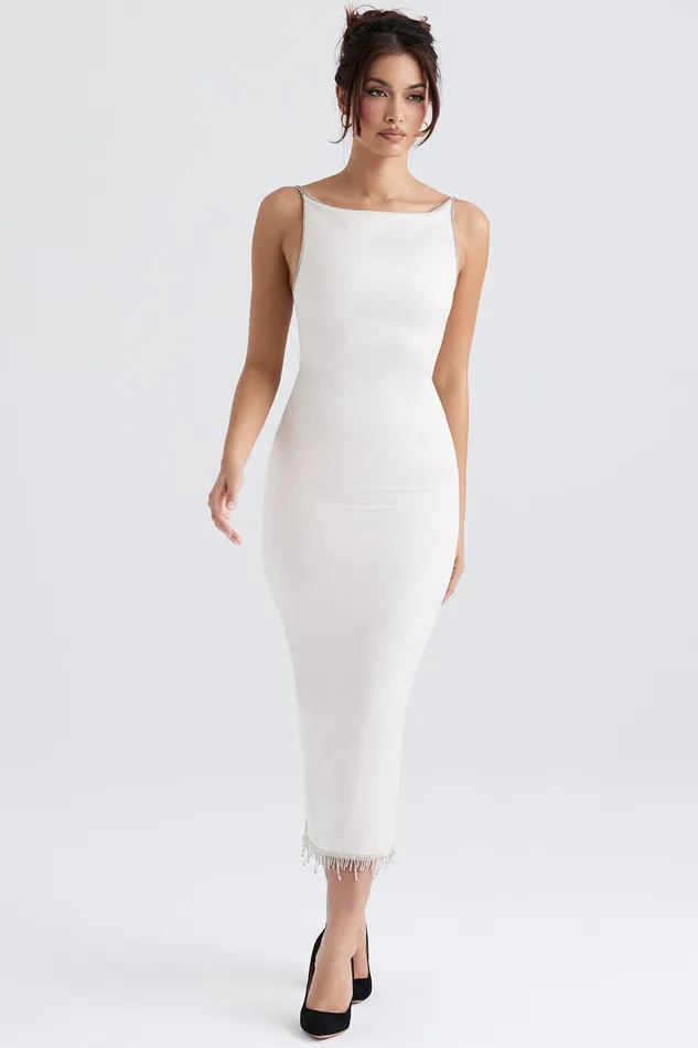 House Of CB MargielaIvory Crystallised Midi Dress Ivory Women Corset Dresses