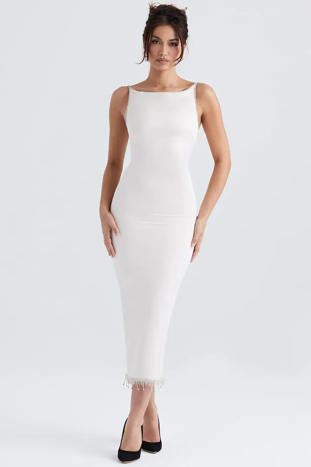 House Of CB MargielaIvory Crystallised Midi Dress Ivory Women Corset Dresses