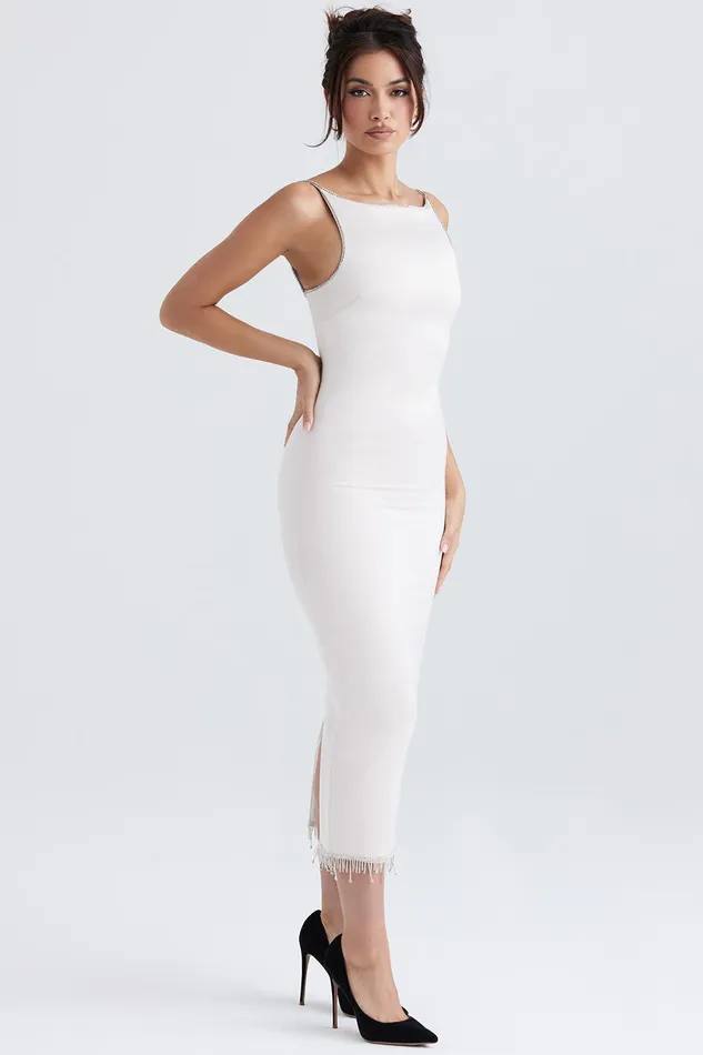 House Of CB MargielaIvory Crystallised Midi Dress Ivory Women Corset Dresses