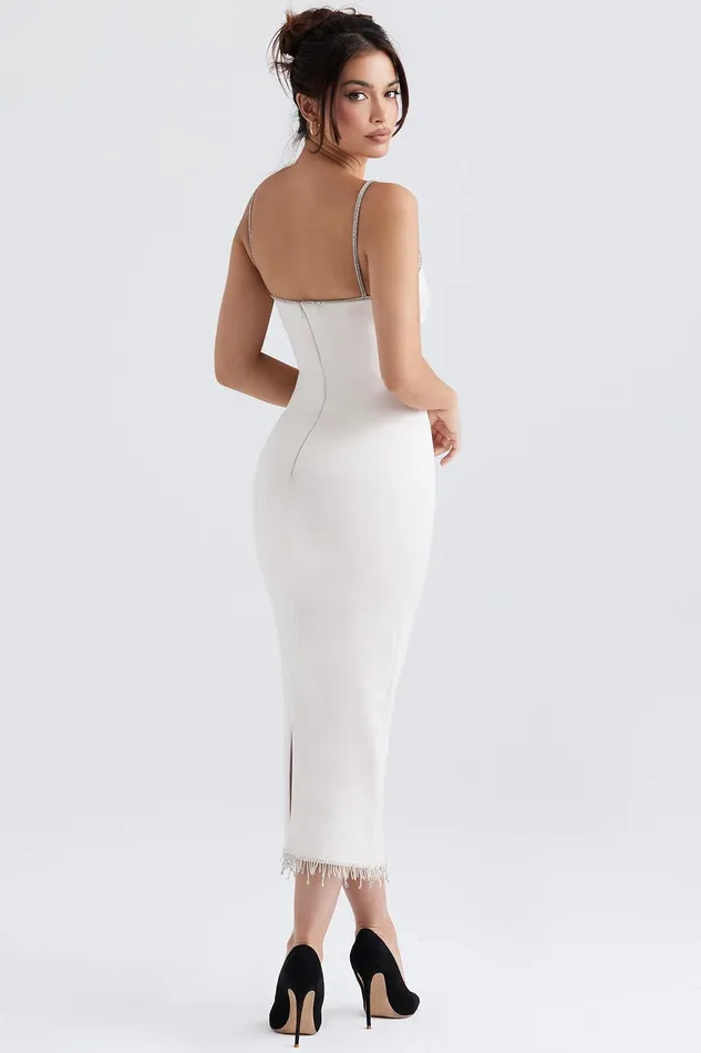 House Of CB MargielaIvory Crystallised Midi Dress Ivory Women Corset Dresses