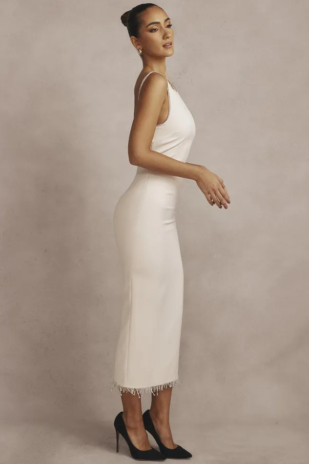 House Of CB MargielaIvory Crystallised Midi Dress Ivory Women Corset Dresses