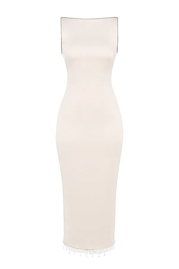 House Of CB MargielaIvory Crystallised Midi Dress Ivory Women Corset Dresses