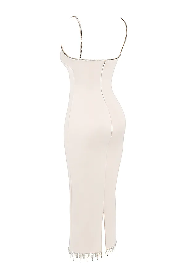 House Of CB MargielaIvory Crystallised Midi Dress Ivory Women Corset Dresses
