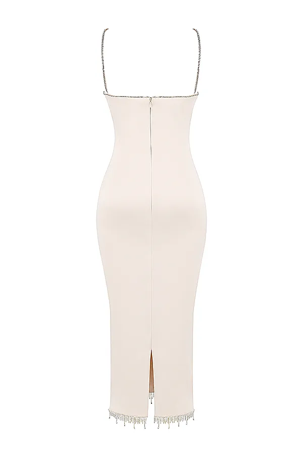 House Of CB MargielaIvory Crystallised Midi Dress Ivory Women Corset Dresses