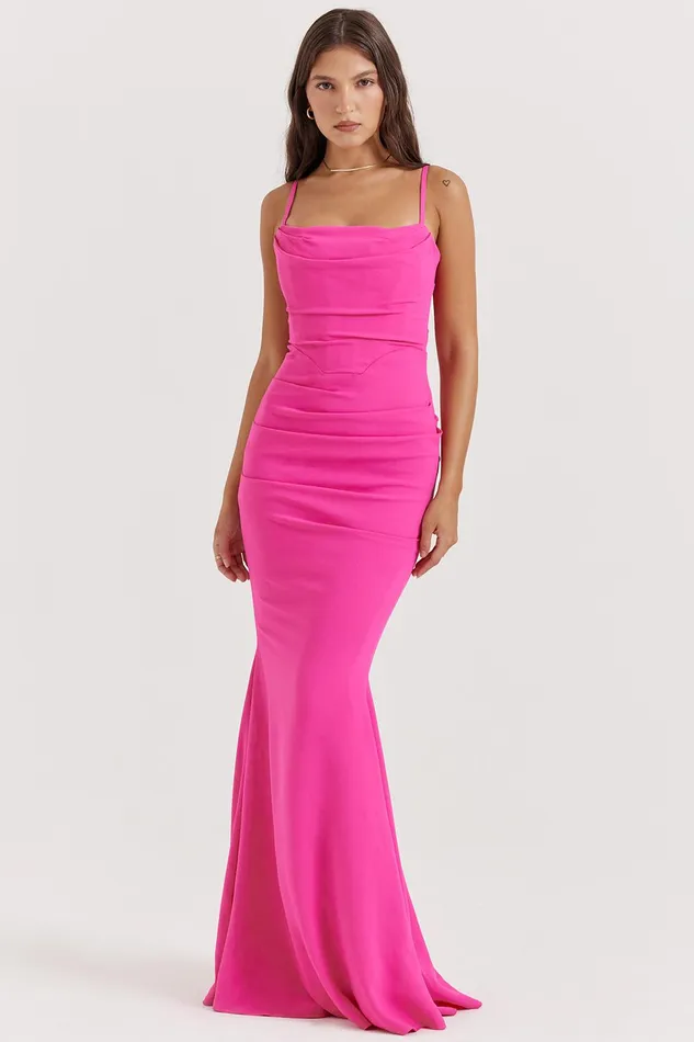 House Of CB MilenaHot Pink Corset Maxi Dress 8211 SALE Hot Women Corset Dresses