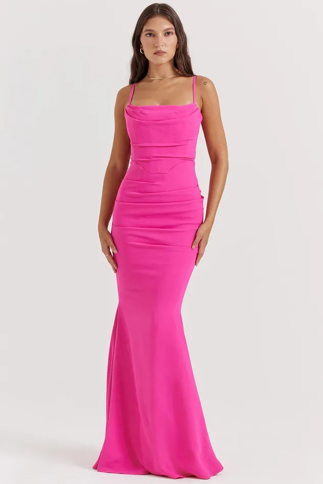 House Of CB MilenaHot Pink Corset Maxi Dress 8211 SALE Hot Women Corset Dresses