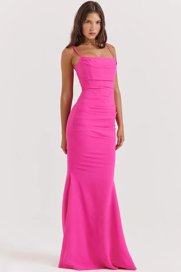 House Of CB MilenaHot Pink Corset Maxi Dress 8211 SALE Hot Women Corset Dresses
