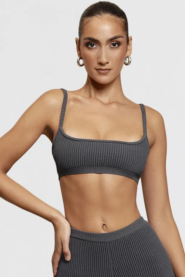 House Of CB MischaDark Grey Ribbed Knit Bralette 8211 SALE Dark Women Tops