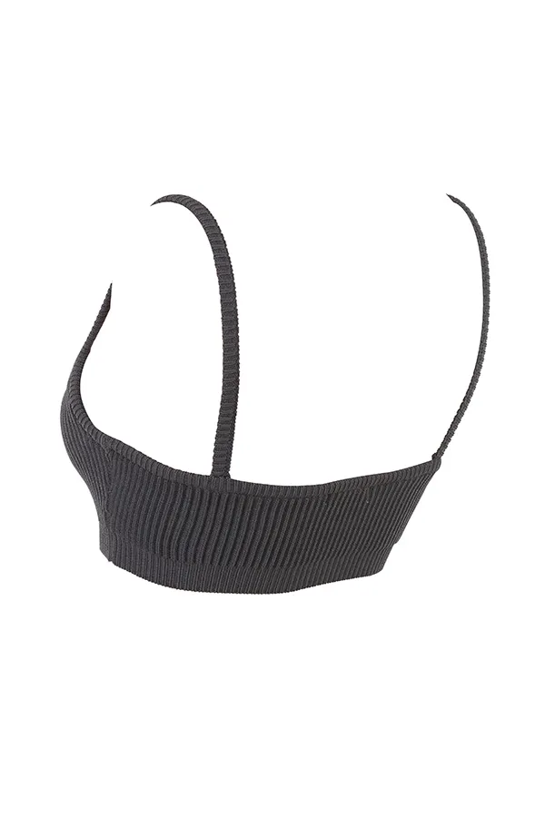 House Of CB MischaDark Grey Ribbed Knit Bralette 8211 SALE Dark Women Tops
