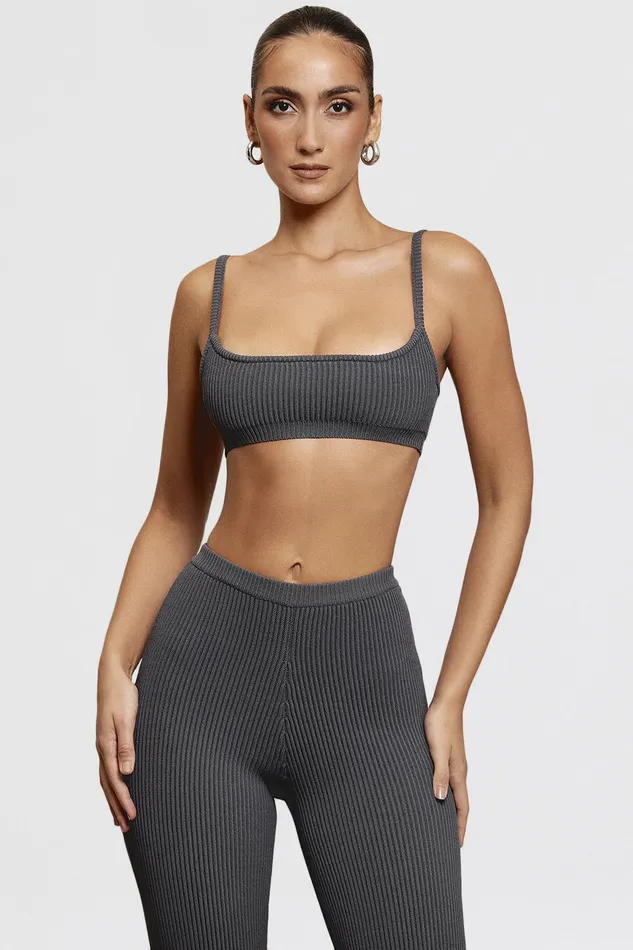 House Of CB MischaDark Grey Ribbed Knit Bralette 8211 SALE Dark Women Tops