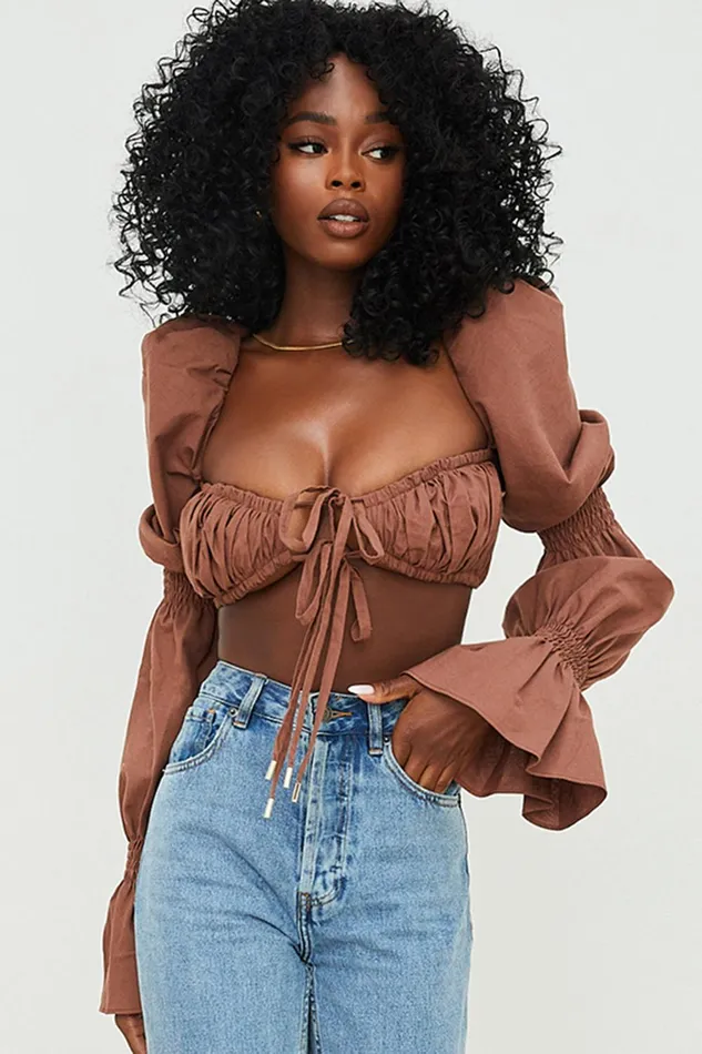 House Of CB MollyChocolate Shirred Top 8211 SALE Chocolate Women Tops