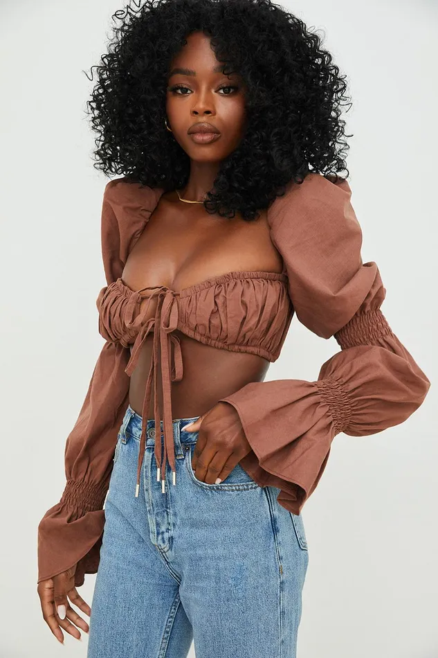 House Of CB MollyChocolate Shirred Top 8211 SALE Chocolate Women Tops