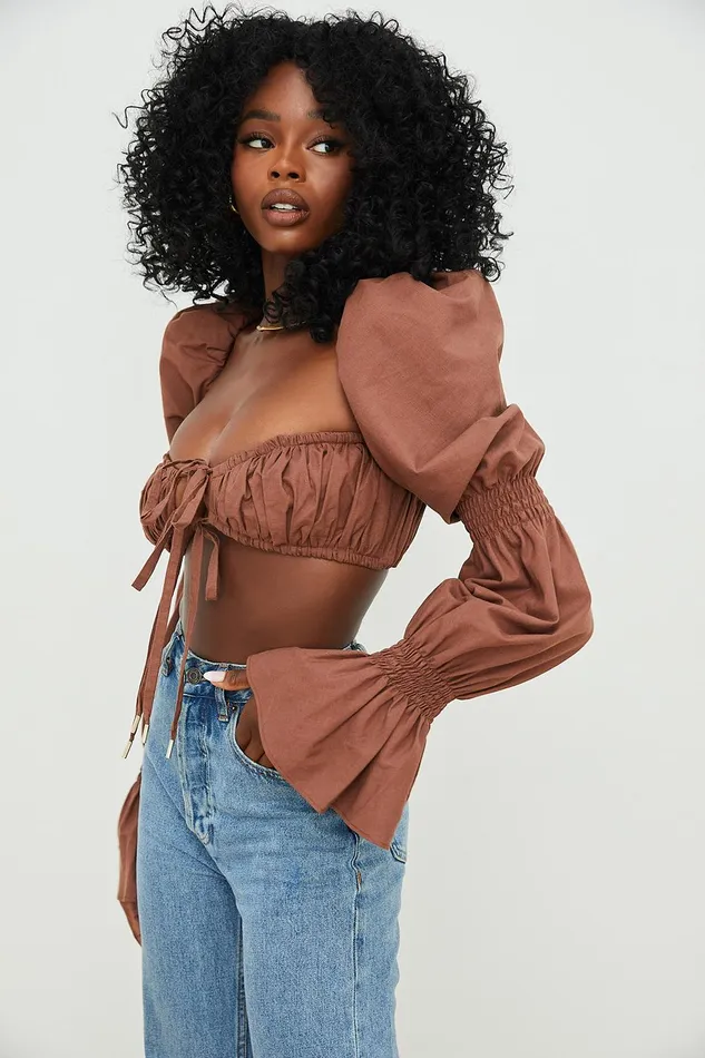 House Of CB MollyChocolate Shirred Top 8211 SALE Chocolate Women Tops