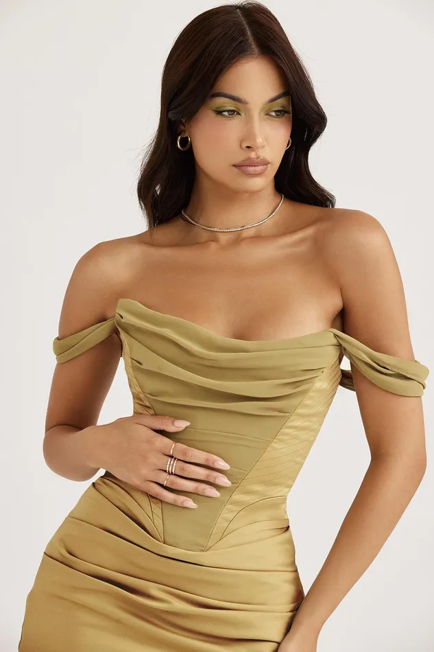 House Of CB NatalyaOlive Satin Corset Midi Dress 8211 SALE Olive Women Bodycon Dresses