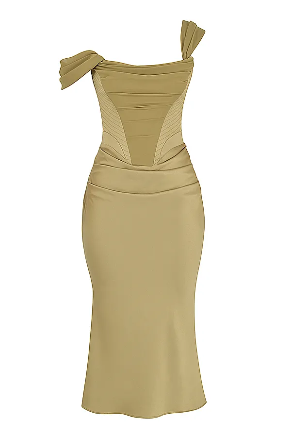House Of CB NatalyaOlive Satin Corset Midi Dress 8211 SALE Olive Women Bodycon Dresses