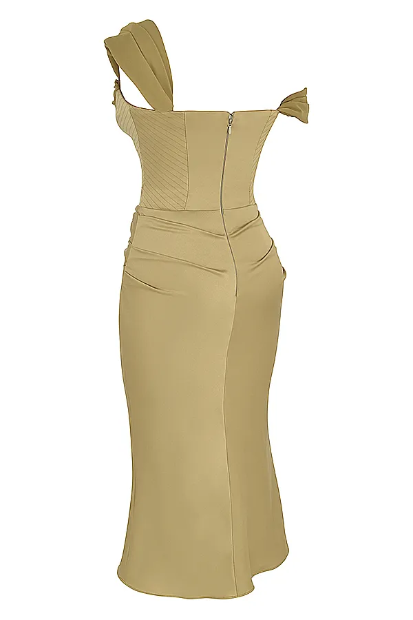 House Of CB NatalyaOlive Satin Corset Midi Dress 8211 SALE Olive Women Bodycon Dresses
