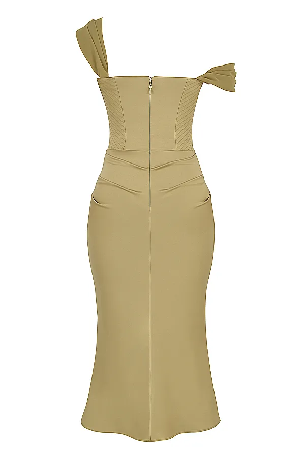 House Of CB NatalyaOlive Satin Corset Midi Dress 8211 SALE Olive Women Bodycon Dresses