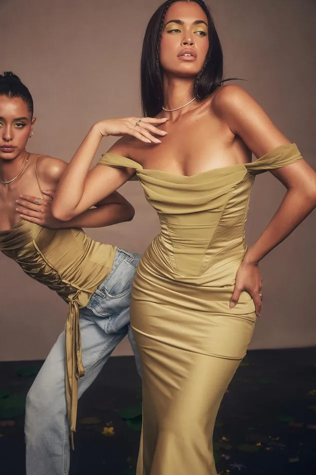 House Of CB NatalyaOlive Satin Corset Midi Dress 8211 SALE Olive Women Bodycon Dresses