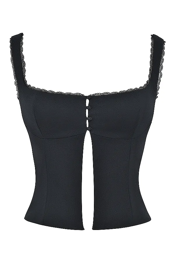 House Of CB NouraBlack Lace Trim Top Black Women Tops