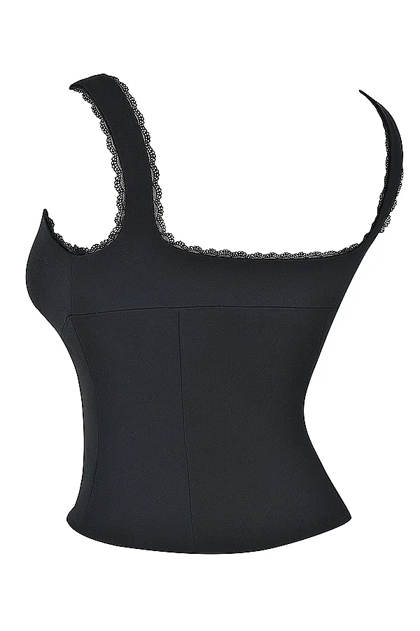 House Of CB NouraBlack Lace Trim Top Black Women Tops