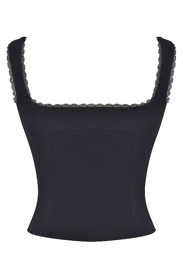 House Of CB NouraBlack Lace Trim Top Black Women Tops