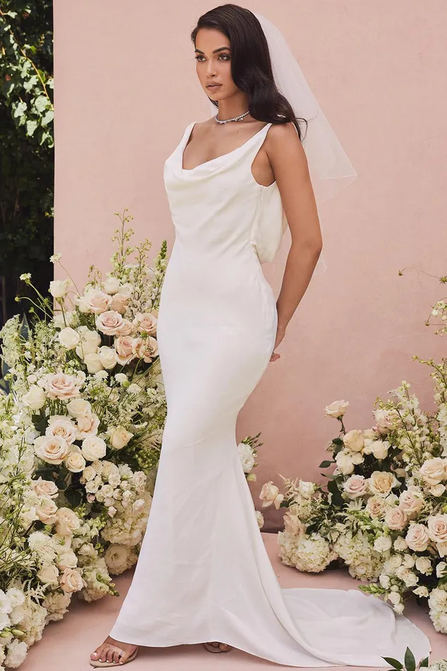 House Of CB OdetteIvory Draped Back Bridal Gown 8211 Limited Edition Ivory Women Maxi Dresses