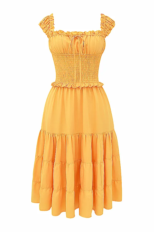 House Of CB PhedraTangerine Shirred Sundress 8211 SALE Tangerine Women Midi Dresses