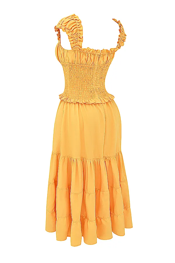 House Of CB PhedraTangerine Shirred Sundress 8211 SALE Tangerine Women Midi Dresses