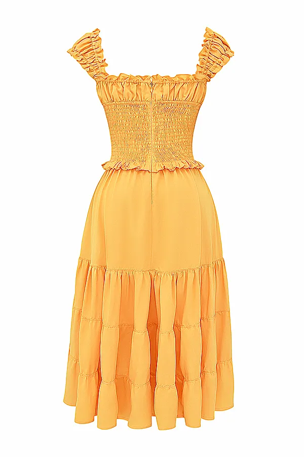 House Of CB PhedraTangerine Shirred Sundress 8211 SALE Tangerine Women Midi Dresses