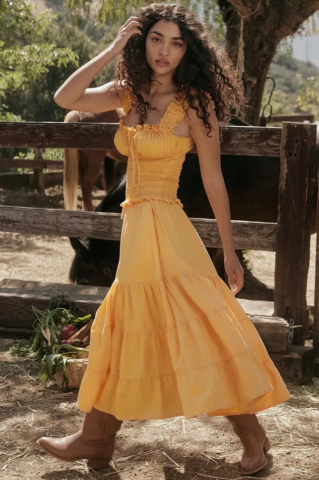 House Of CB PhedraTangerine Shirred Sundress 8211 SALE Tangerine Women Midi Dresses