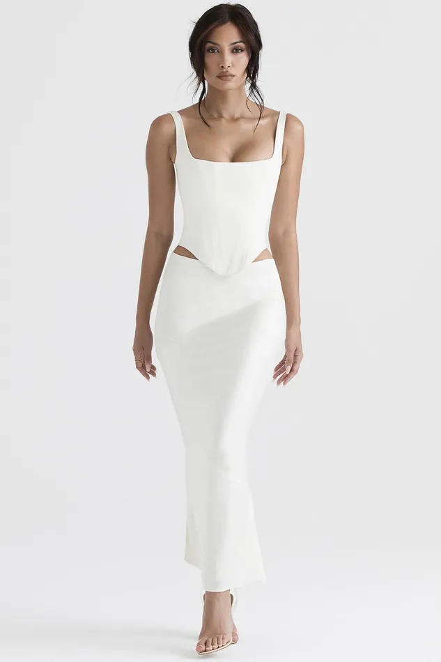 House Of CB RafaIvory Satin Longline Corset Ivory Women Corsets