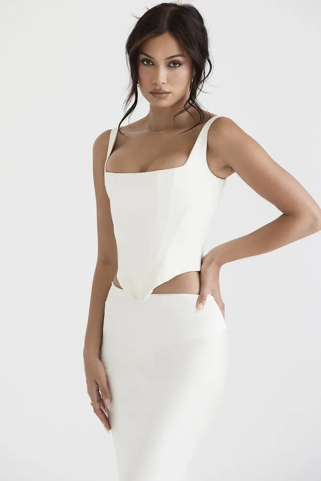 House Of CB RafaIvory Satin Longline Corset Ivory Women Corsets