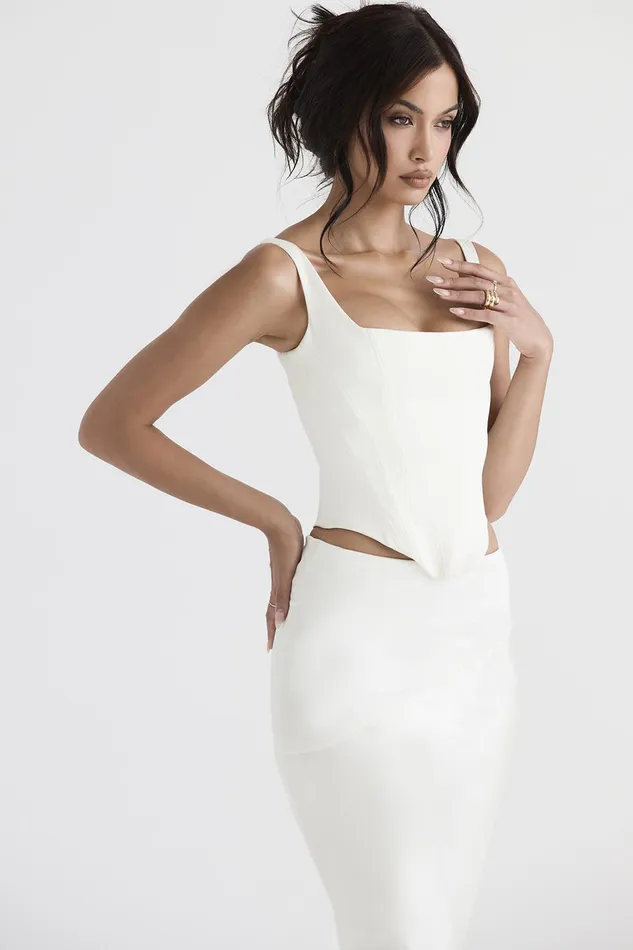House Of CB RafaIvory Satin Longline Corset Ivory Women Corsets