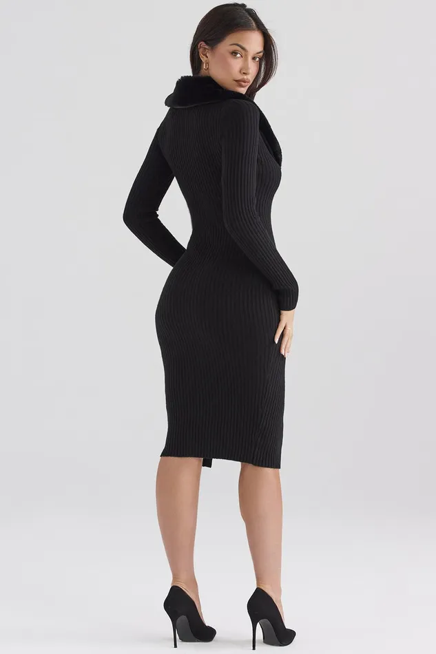 House Of CB RaineBlack Faux Fur Trim Dress 8211 SALE Black Women Bodycon Dresses