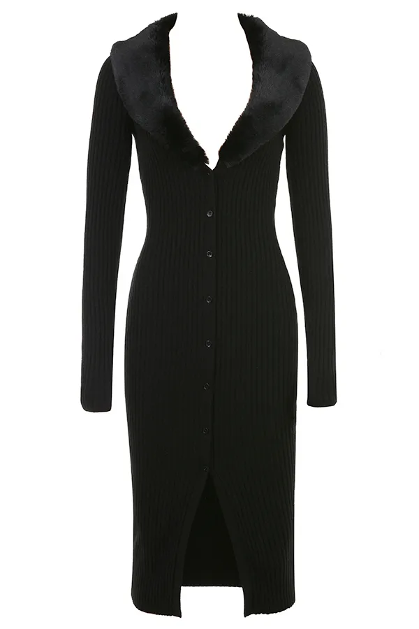 House Of CB RaineBlack Faux Fur Trim Dress 8211 SALE Black Women Bodycon Dresses
