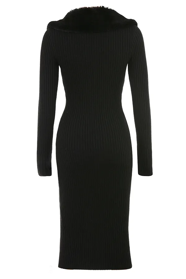 House Of CB RaineBlack Faux Fur Trim Dress 8211 SALE Black Women Bodycon Dresses