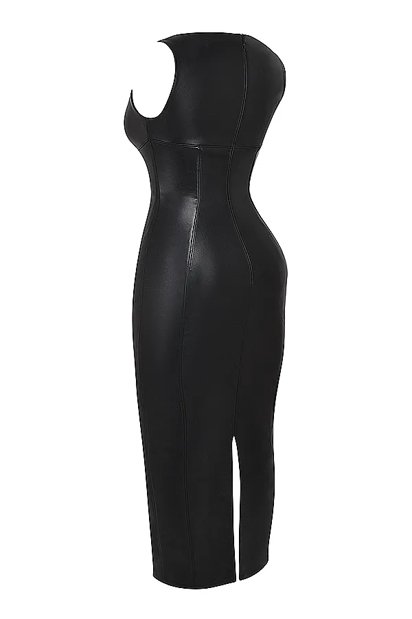 House Of CB SaharaBlack Vegan Leather Maxi Dress Black Women Corset Dresses