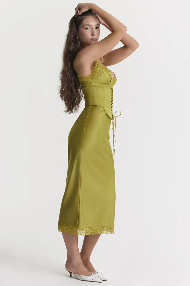 House Of CB SalmaChartreuse Satin Slip Dress 8211 SALE Chartreuse Women Corset Dresses