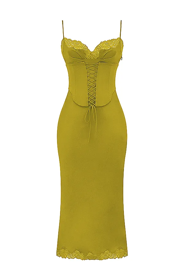 House Of CB SalmaChartreuse Satin Slip Dress 8211 SALE Chartreuse Women Corset Dresses