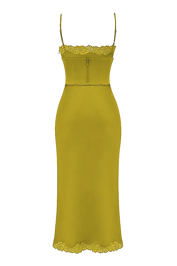 House Of CB SalmaChartreuse Satin Slip Dress 8211 SALE Chartreuse Women Corset Dresses